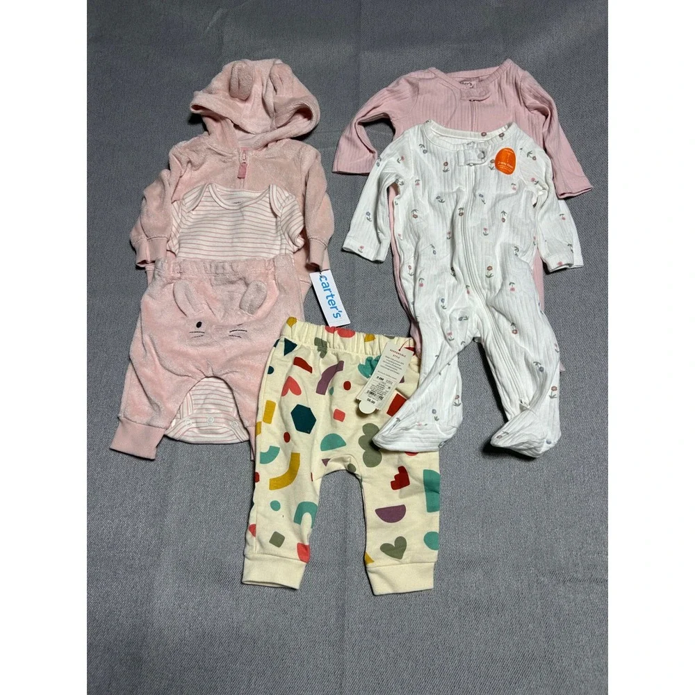 Carter's Cat & Jack Clothing Lot‎ Baby Girls 3-6M 6 PIECE LOT Sleepers Pants Set